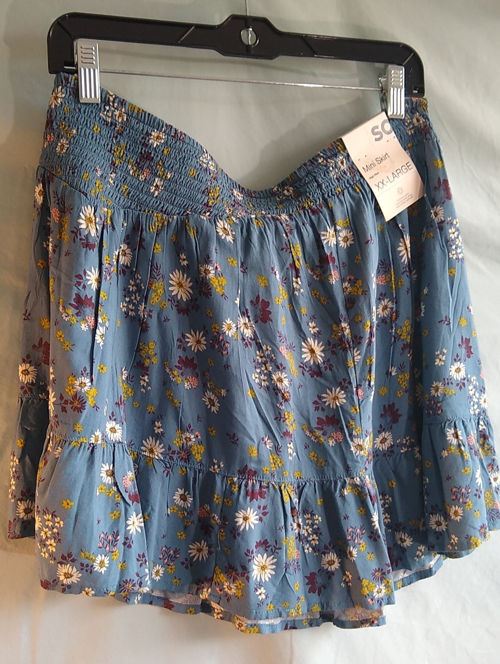 Blue Floral Smocked Waist Mini Skirt